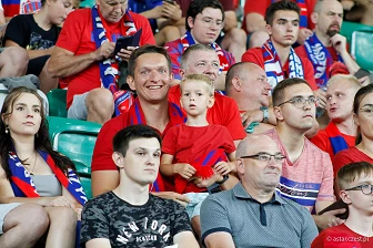 Kibice na meczu eliminacji Ligi Mistrzów: Raków Częstochowa - FC Kopenhaga