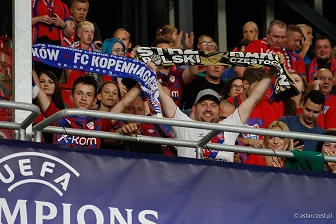 Kibice na meczu eliminacji Ligi Mistrzów: Raków Częstochowa - FC Kopenhaga