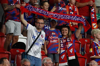 Kibice na meczu eliminacji Ligi Mistrzów: Raków Częstochowa - FC Kopenhaga