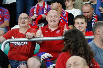 Kibice na meczu eliminacji Ligi Mistrzów: Raków Częstochowa - FC Kopenhaga