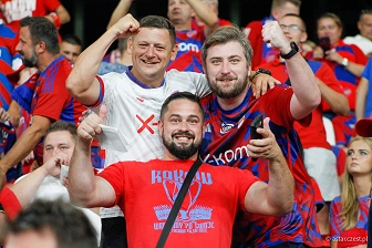 Kibice na meczu eliminacji Ligi Mistrzów: Raków Częstochowa - FC Kopenhaga