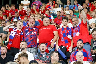 Kibice na meczu eliminacji Ligi Mistrzów: Raków Częstochowa - FC Kopenhaga