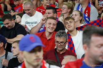 Kibice na meczu eliminacji Ligi Mistrzów: Raków Częstochowa - FC Kopenhaga