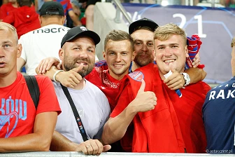 Kibice na meczu eliminacji Ligi Mistrzów: Raków Częstochowa - FC Kopenhaga