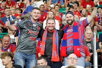 Kibice na meczu eliminacji Ligi Mistrzów: Raków Częstochowa - FC Kopenhaga