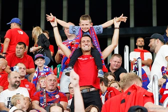 Kibice na meczu eliminacji Ligi Mistrzów: Raków Częstochowa - FC Kopenhaga