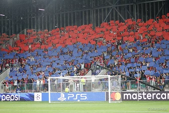 Kibice na meczu eliminacji Ligi Mistrzów: Raków Częstochowa - FC Kopenhaga