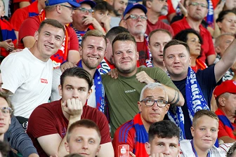 Kibice na meczu eliminacji Ligi Mistrzów: Raków Częstochowa - FC Kopenhaga