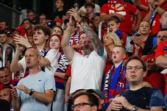 Kibice na meczu eliminacji Ligi Mistrzów: Raków Częstochowa - FC Kopenhaga