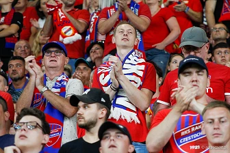 Kibice na meczu eliminacji Ligi Mistrzów: Raków Częstochowa - FC Kopenhaga