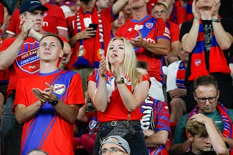 Kibice na meczu eliminacji Ligi Mistrzów: Raków Częstochowa - FC Kopenhaga