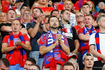 Kibice na meczu eliminacji Ligi Mistrzów: Raków Częstochowa - FC Kopenhaga