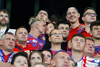 Kibice na meczu eliminacji Ligi Mistrzów: Raków Częstochowa - FC Kopenhaga