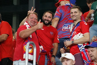 Kibice na meczu eliminacji Ligi Mistrzów: Raków Częstochowa - FC Kopenhaga