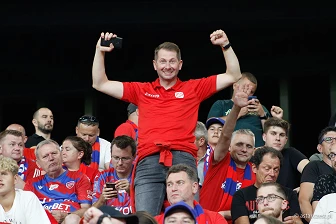Kibice na meczu eliminacji Ligi Mistrzów: Raków Częstochowa - FC Kopenhaga