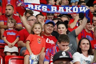 Kibice na meczu eliminacji Ligi Mistrzów: Raków Częstochowa - FC Kopenhaga