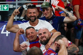 Kibice na meczu eliminacji Ligi Mistrzów: Raków Częstochowa - FC Kopenhaga