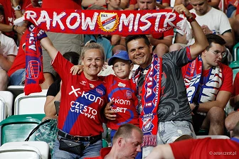 Kibice na meczu eliminacji Ligi Mistrzów: Raków Częstochowa - FC Kopenhaga