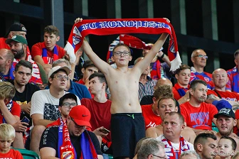Kibice na meczu eliminacji Ligi Mistrzów: Raków Częstochowa - FC Kopenhaga
