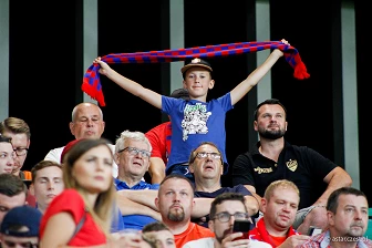 Kibice na meczu eliminacji Ligi Mistrzów: Raków Częstochowa - FC Kopenhaga