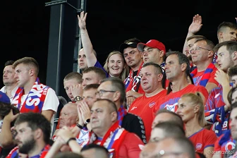 Kibice na meczu eliminacji Ligi Mistrzów: Raków Częstochowa - FC Kopenhaga