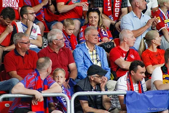 Kibice na meczu eliminacji Ligi Mistrzów: Raków Częstochowa - FC Kopenhaga