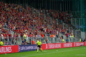 Kibice na meczu eliminacji Ligi Mistrzów: Raków Częstochowa - FC Kopenhaga
